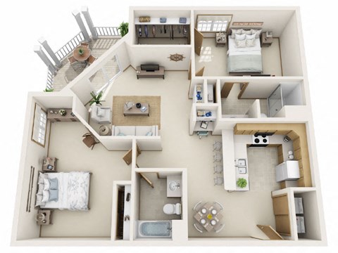 Floor plan for 2 beds, 2 baths, 1159 sqft